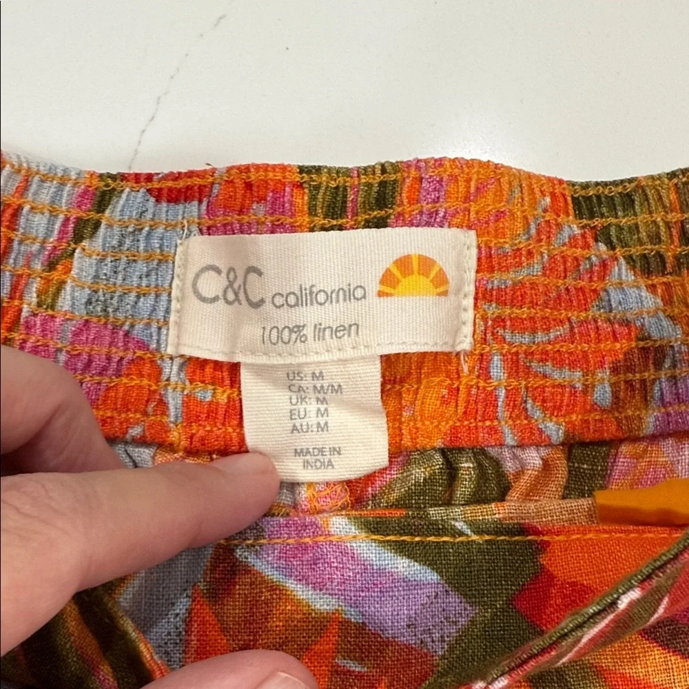 C&C California Colorful Tropical Wide Leg 100% Linen Pants size Medium - Picture 3 of 4